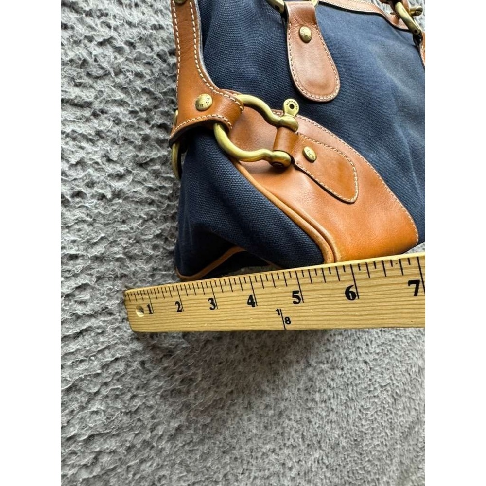 Vintage Burberry London Women' s Canvas Leather Trim Top Handle Bag‎ Navy Blue - Picture 15 of 16